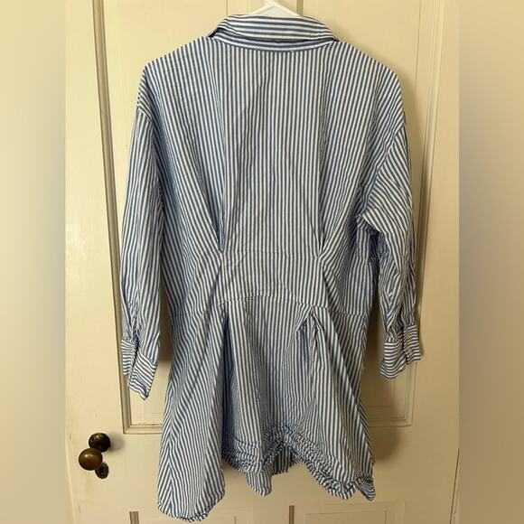 Abercrombie and Fitch Long-Sleeve Poplin Shirt Dress Striped Blue White - Picture 3 of 9